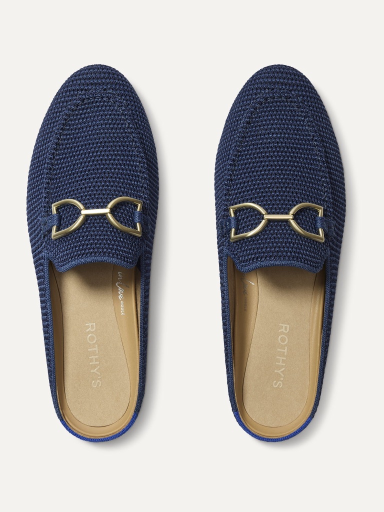 Rothy's The Double Bit Loafer Mule - Blue Raffia-Knit Size 7